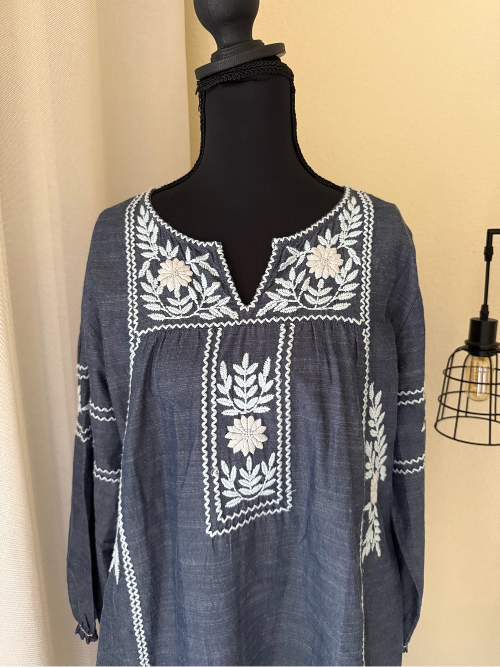 Roller Rabbit Abigail Blue Embroidered Cotton Tunic Dress Boho Medium - Picture 4 of 8